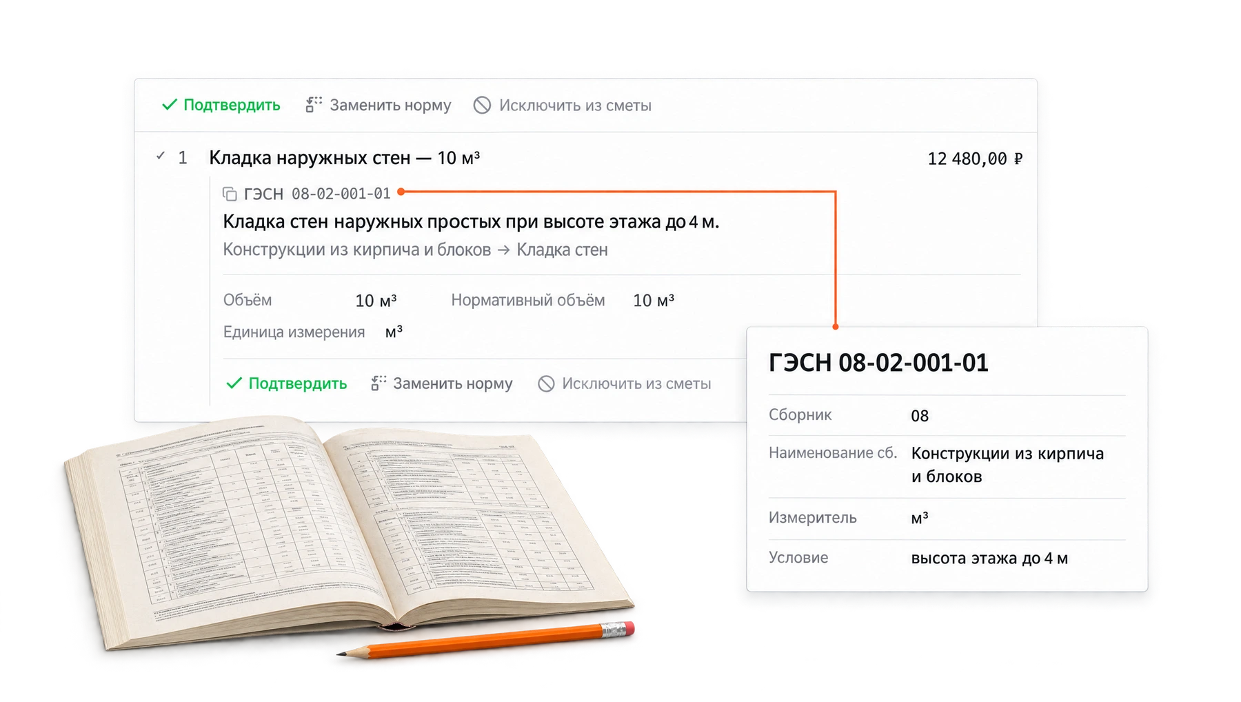 Проверяемый источник для ГЭСН 08-02-001-01: кладка простых наружных кирпичных стен, сборник 08, измеритель м³